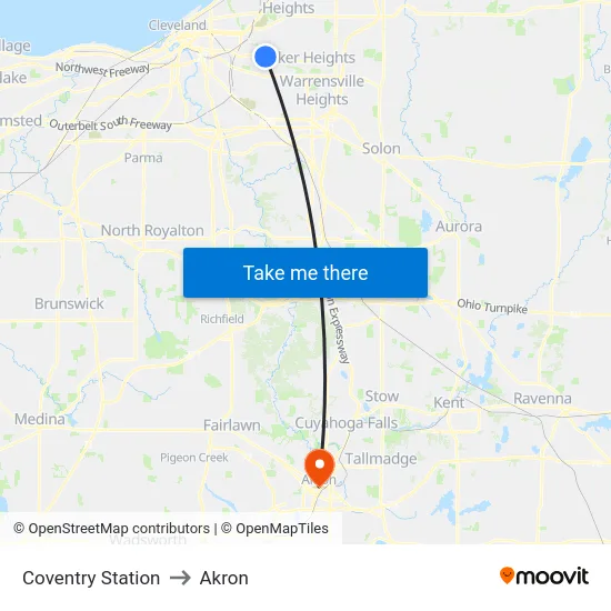 Coventry Station to Akron map