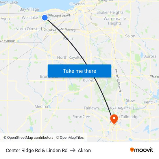 Center Ridge Rd & Linden Rd to Akron map