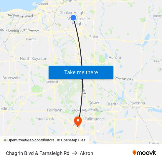 Chagrin Blvd & Farnsleigh Rd to Akron map