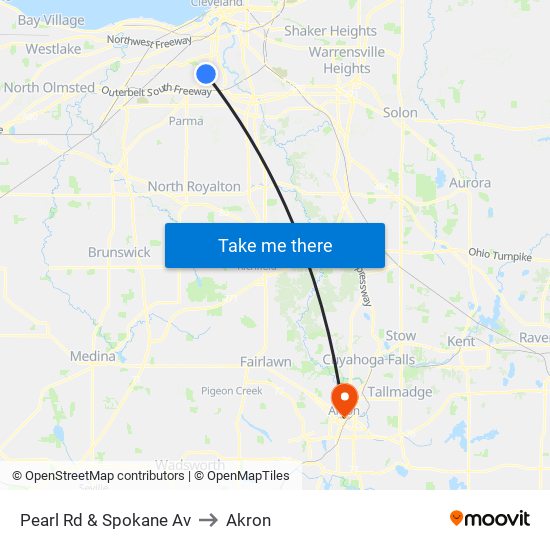 Pearl Rd & Spokane Av to Akron map