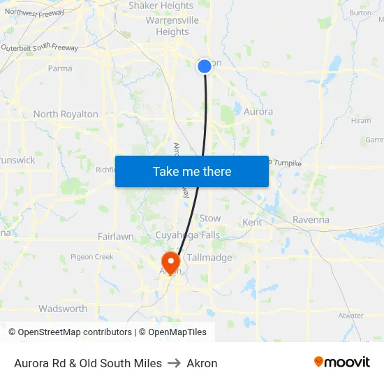 Aurora Rd & Old South Miles to Akron map
