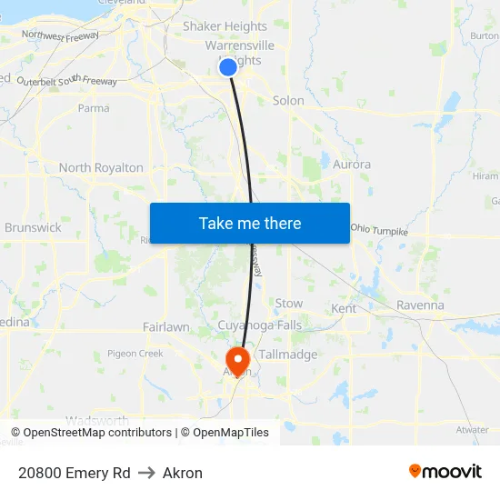 20800 Emery Rd to Akron map