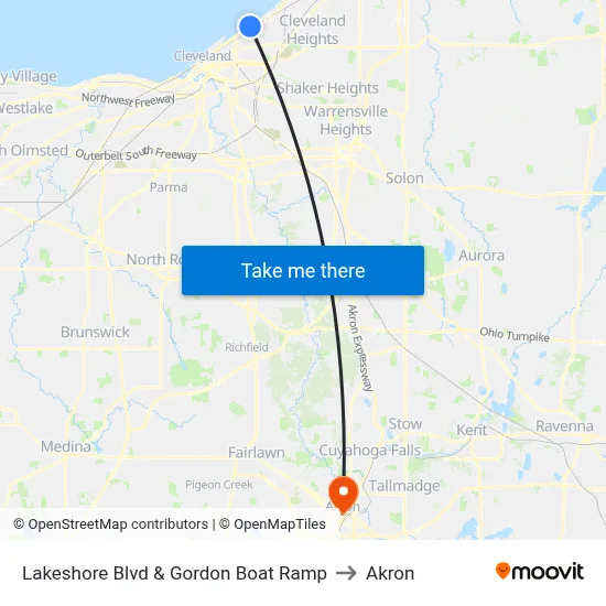 Lakeshore Blvd & Gordon Boat Ramp to Akron map