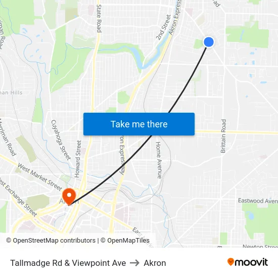 Tallmadge Rd & Viewpoint Ave to Akron map