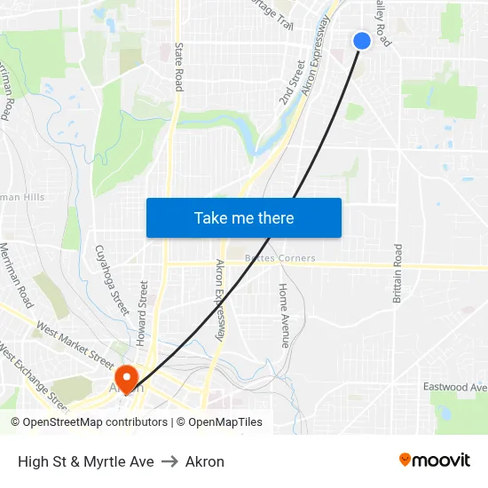 High St & Myrtle Ave to Akron map