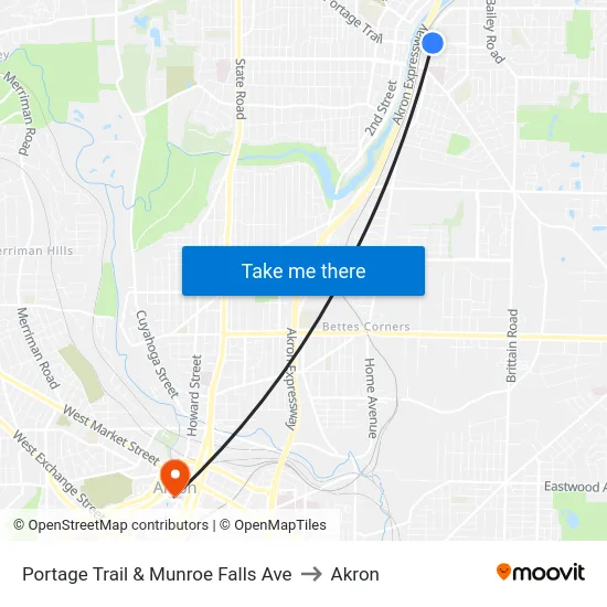 Portage Trail & Munroe Falls Ave to Akron map