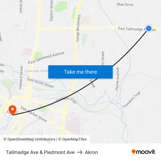 Tallmadge Ave & Piedmont Ave to Akron map