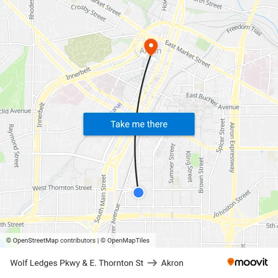 Wolf Ledges Pkwy & E. Thornton St to Akron map