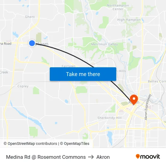 Medina Rd @ Rosemont Commons to Akron map