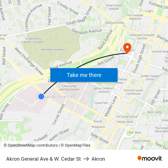 Akron General Ave  & W. Cedar St to Akron map