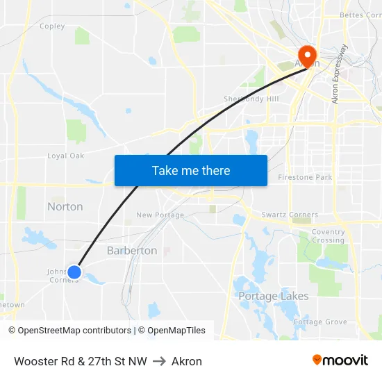 Wooster Rd & 27th St NW to Akron map