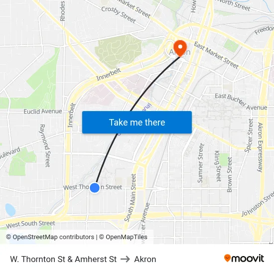 W. Thornton St & Amherst St to Akron map