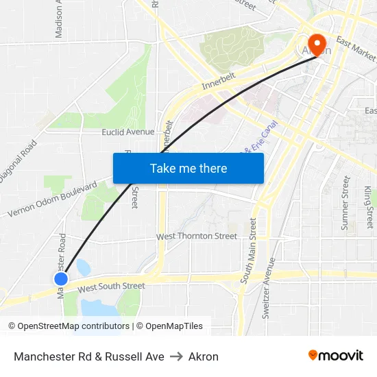 Manchester Rd & Russell Ave to Akron map