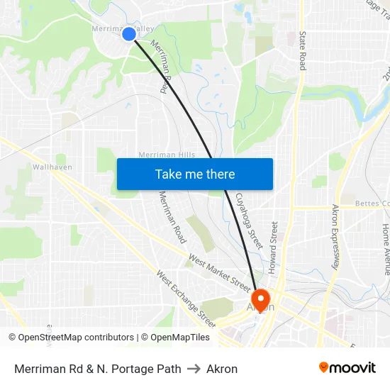Merriman Rd & N. Portage Path to Akron map