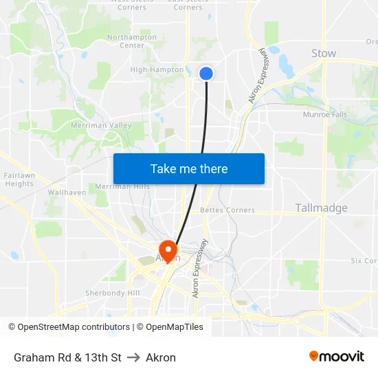Graham Rd & 13th St to Akron map