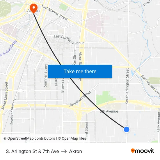 S. Arlington St & 7th Ave to Akron map