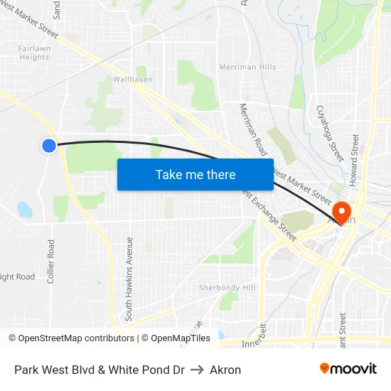 Park West Blvd & White Pond Dr to Akron map