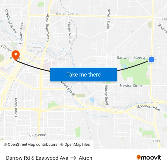 Darrow Rd & Eastwood Ave to Akron map