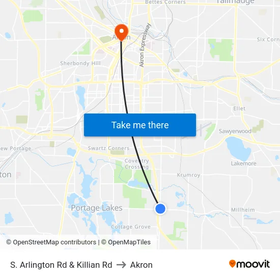 S. Arlington Rd & Killian Rd to Akron map