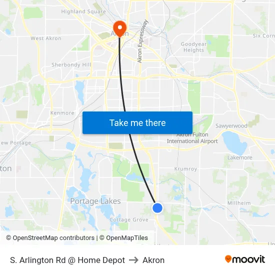 S. Arlington Rd @ Home Depot to Akron map