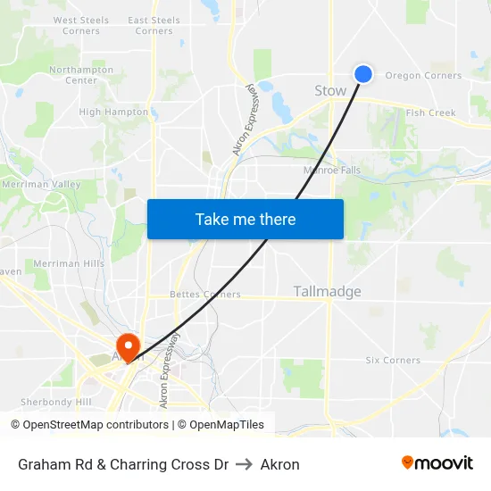 Graham Rd & Charring Cross Dr to Akron map