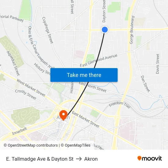 E. Tallmadge Ave & Dayton St to Akron map