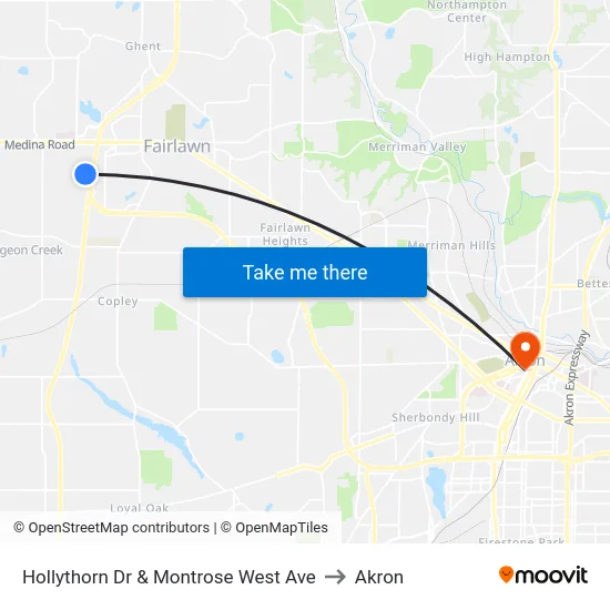 Hollythorn Dr & Montrose West Ave to Akron map