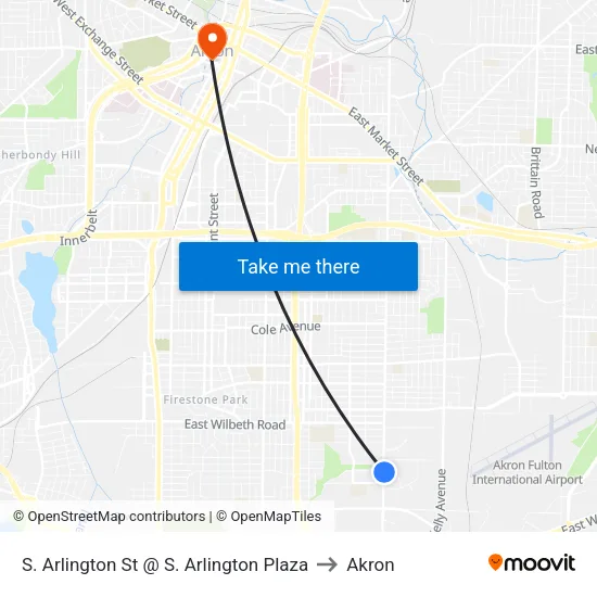 S. Arlington St @ S. Arlington Plaza to Akron map