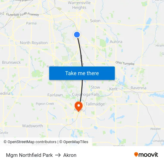 Mgm Northfield Park to Akron map
