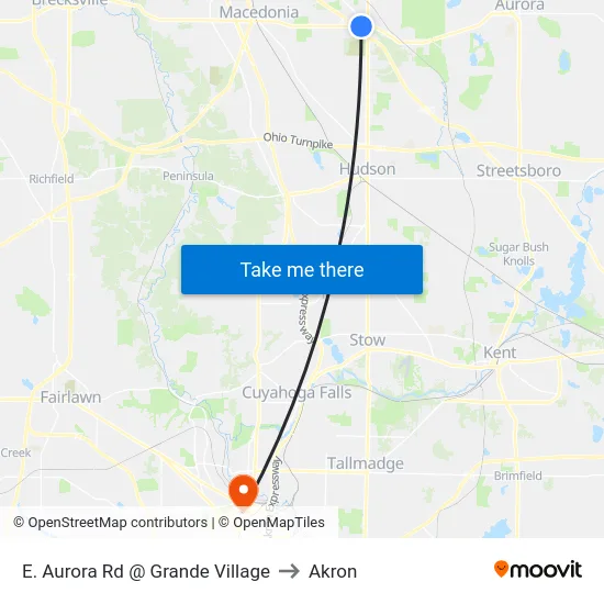 E. Aurora Rd @ Grande Village to Akron map