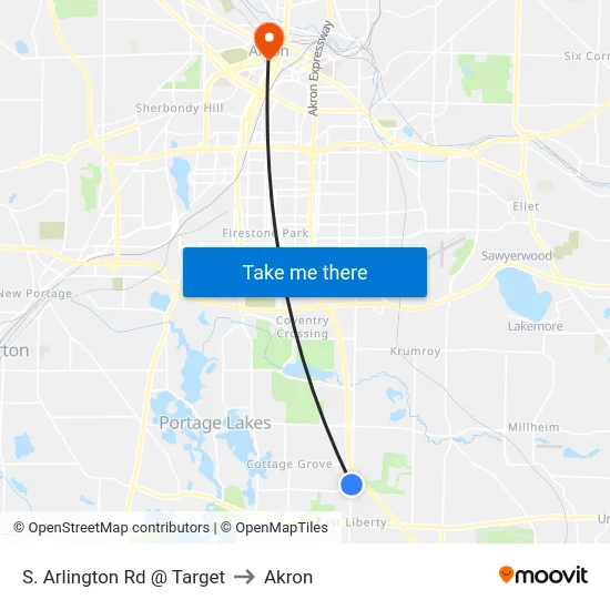 S. Arlington Rd @ Target to Akron map