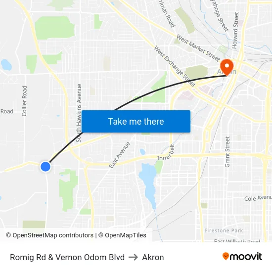 Romig Rd & Vernon Odom Blvd to Akron map