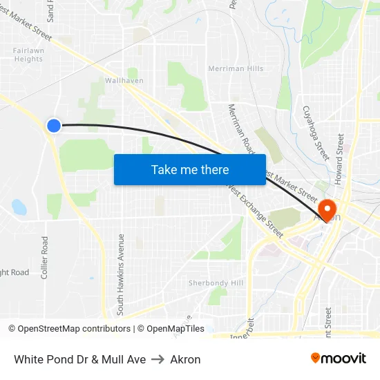 White Pond Dr & Mull Ave to Akron map