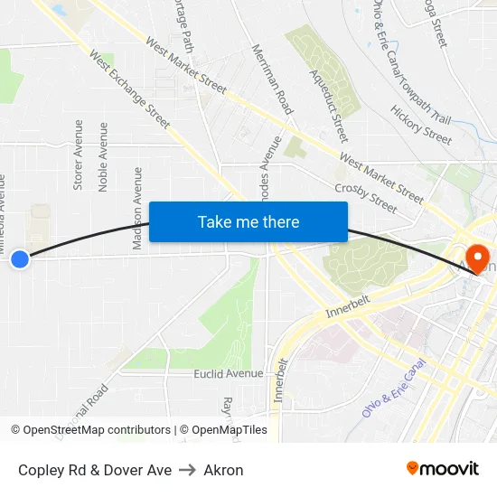 Copley Rd & Dover Ave to Akron map