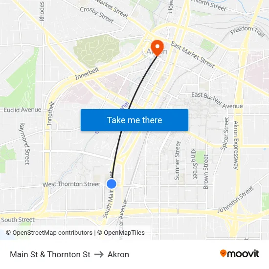 Main St & Thornton St to Akron map