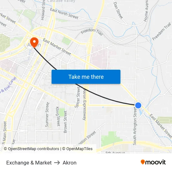Exchange & Market to Akron map
