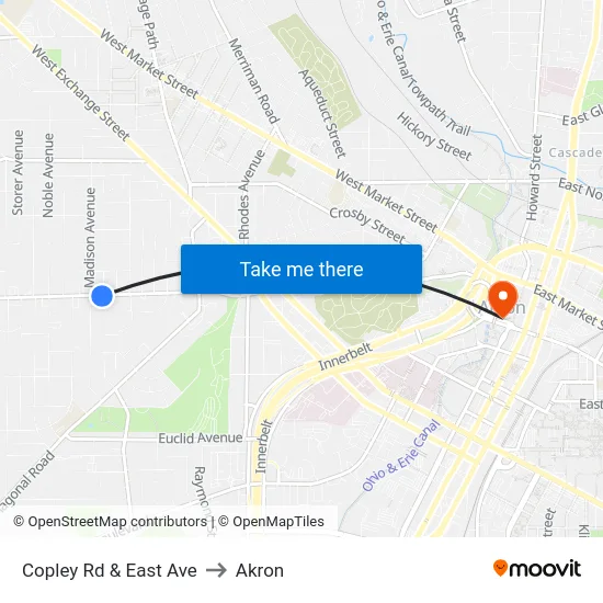 Copley Rd & East Ave to Akron map