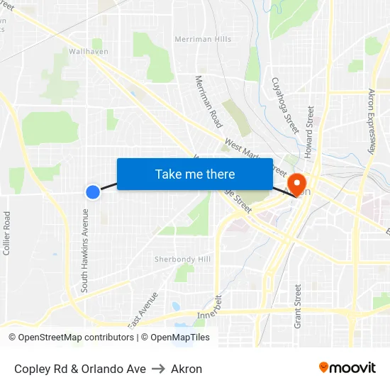 Copley Rd & Orlando Ave to Akron map