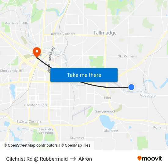 Gilchrist Rd @ Rubbermaid to Akron map
