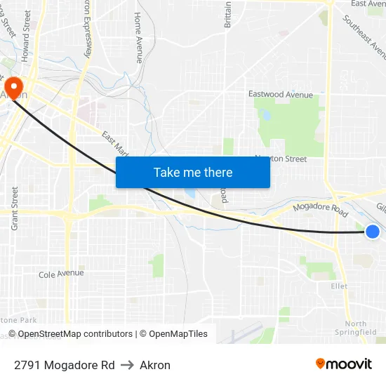 2791 Mogadore Rd to Akron map