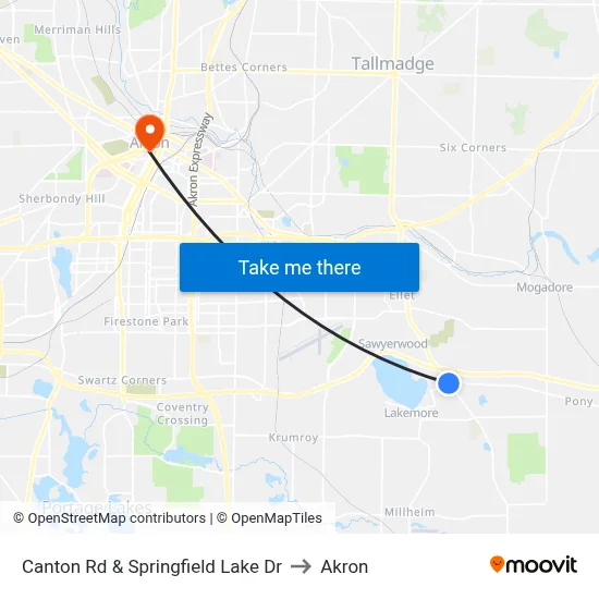 Canton Rd & Springfield Lake Dr to Akron map