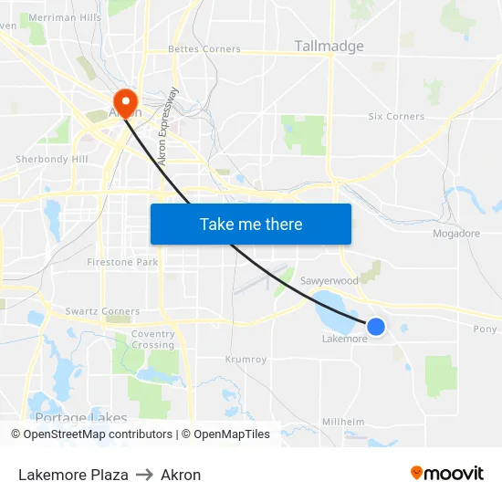 Lakemore Plaza to Akron map