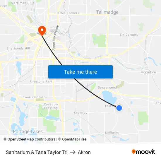 Sanitarium & Tana Taylor Trl to Akron map