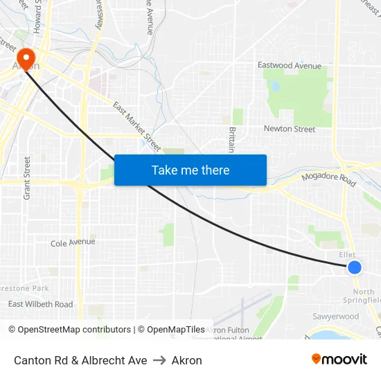 Canton Rd & Albrecht Ave to Akron map