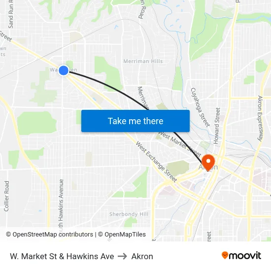W. Market St & Hawkins Ave to Akron map
