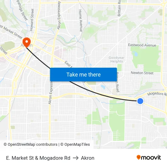 E. Market St & Mogadore Rd to Akron map