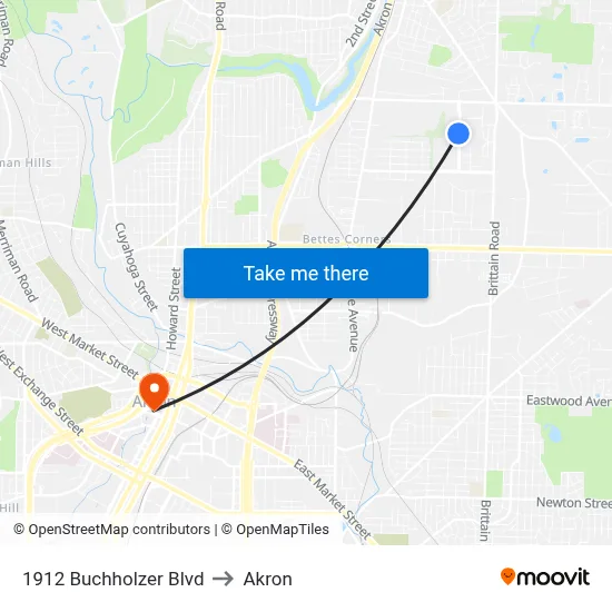 1912 Buchholzer Blvd to Akron map