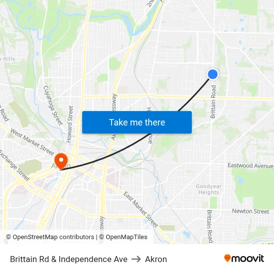 Brittain Rd & Independence Ave to Akron map