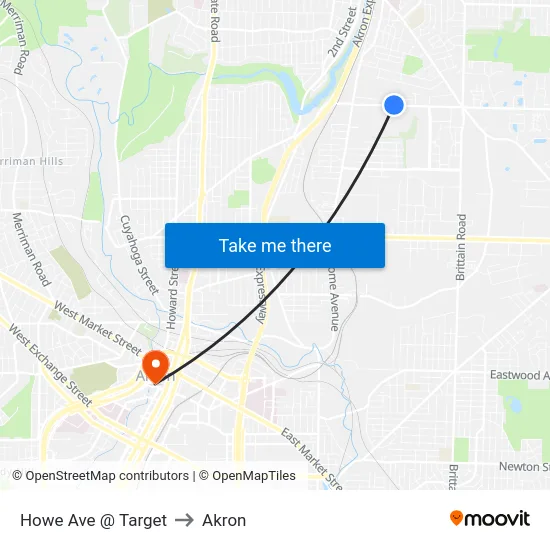 Howe Ave @ Target to Akron map