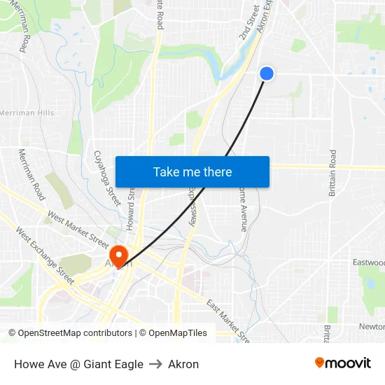 Howe Ave @ Giant Eagle to Akron map